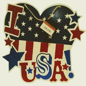 Décor Patriotic Sign I Love USA Red White Blue